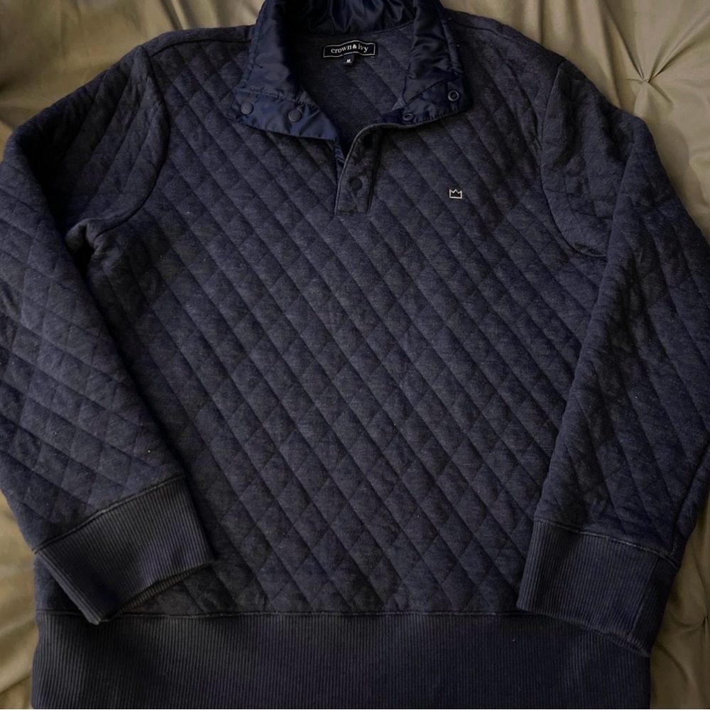 Navy Quilted Pullover Sweater